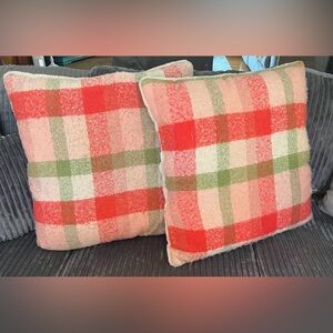 Plaid Throw Pillows in Red Pink and Green Set of 2